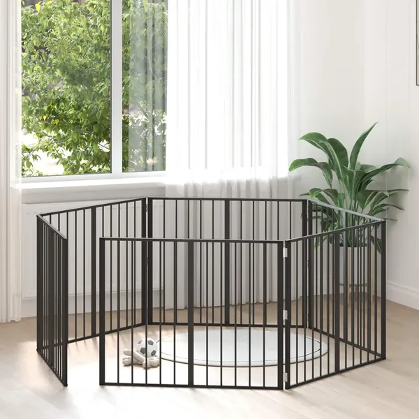 Porte pour chien 6 pcs Noir 100 x 80 cm Acier galvanisé