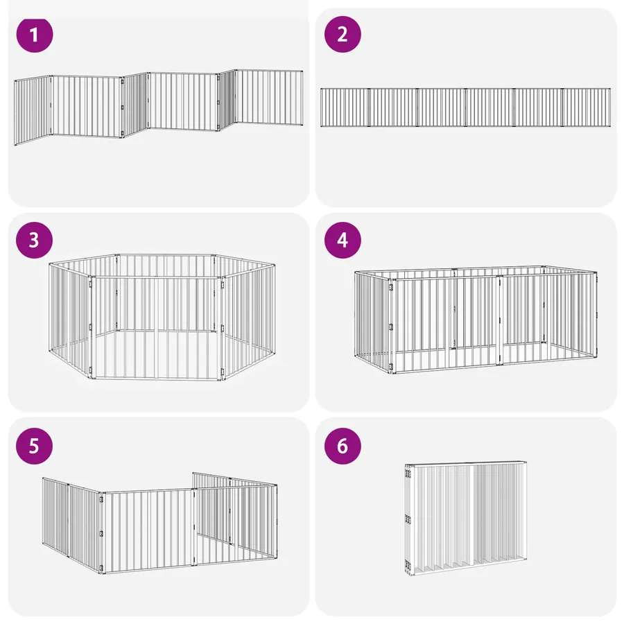 Porte pour chien 6 pcs Noir 100 x 80 cm Acier galvanisé - 9