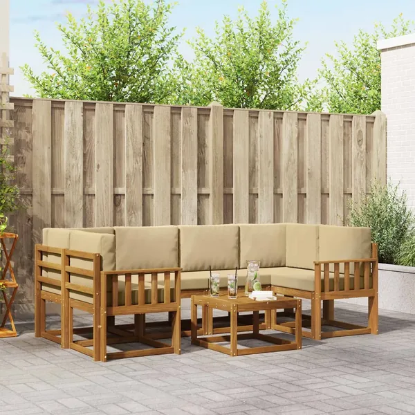 Ensemble de canapés d'extérieur 7 pcs Naturel et Beige