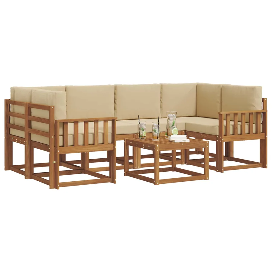 Ensemble de canapés d'extérieur 7 pcs Naturel et Beige - 3