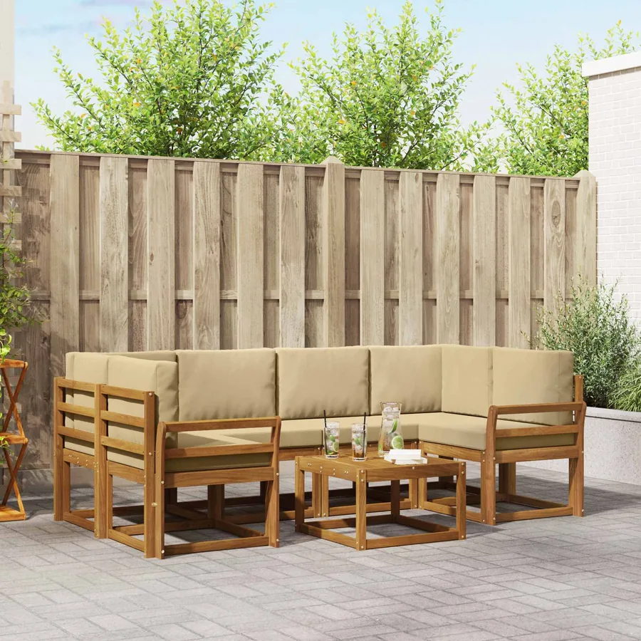 Ensemble de canapés d'extérieur 7 pcs Naturel et Beige