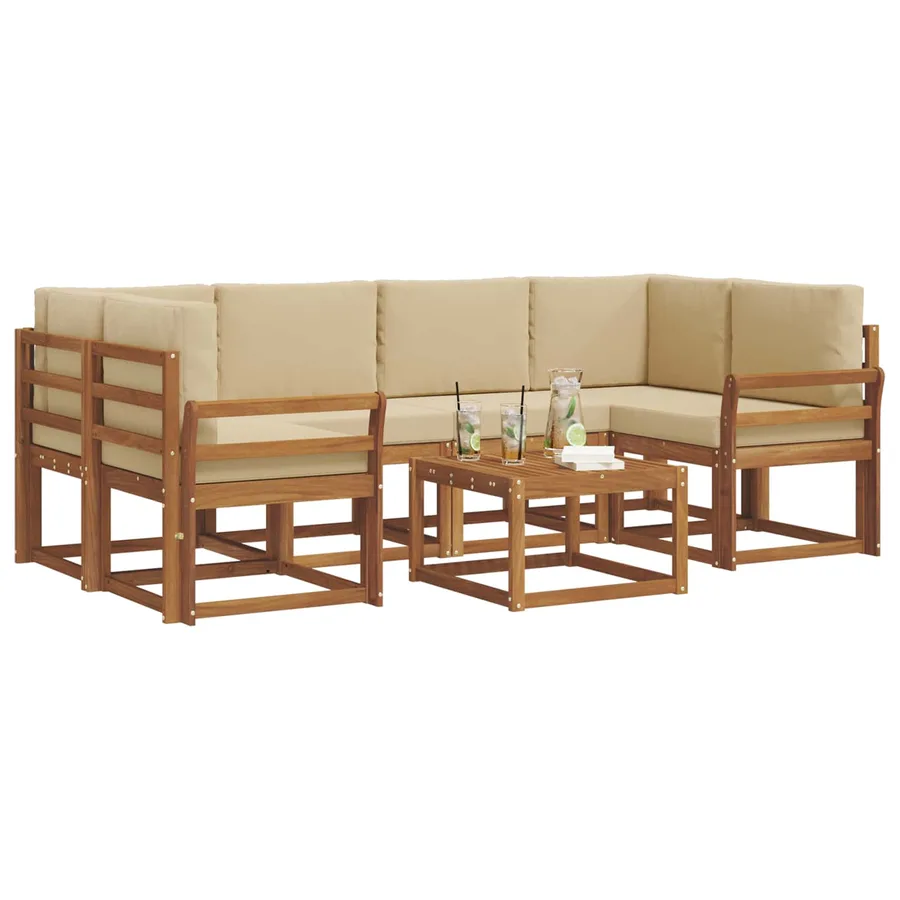 Ensemble de canapés d'extérieur 7 pcs Naturel et Beige - 3