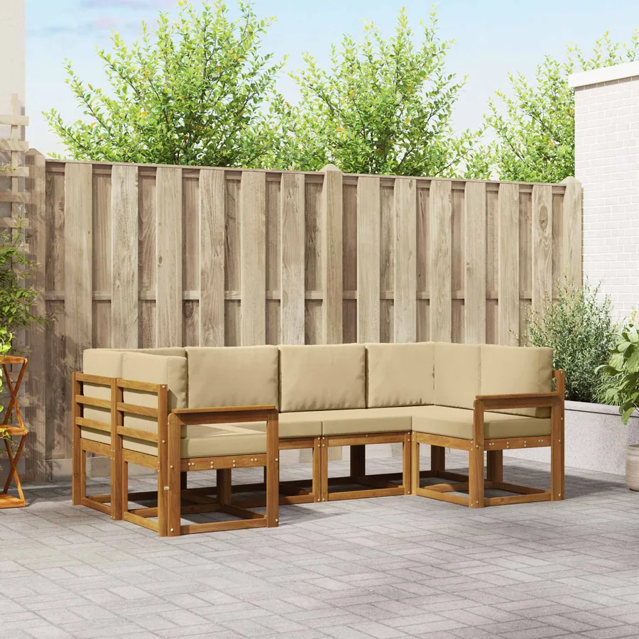 Ensemble de canapés d'extérieur 6 pcs Naturel et Beige