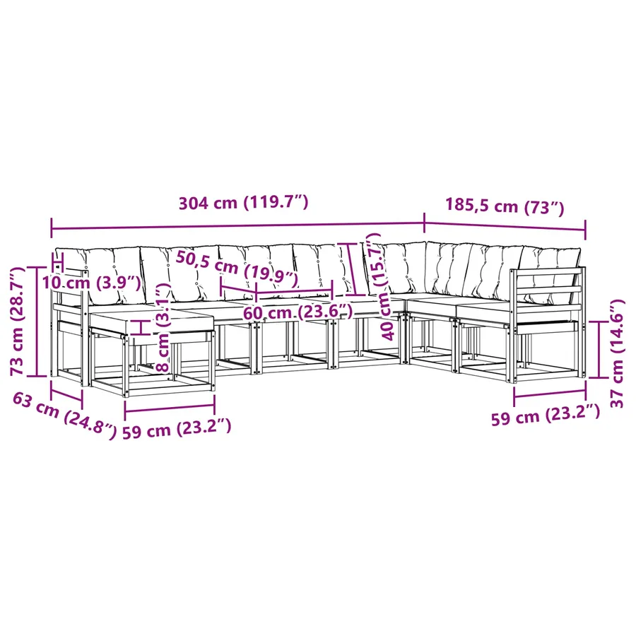 Ensemble de canapés d'extérieur 8 pcs Naturel et Crème - 10