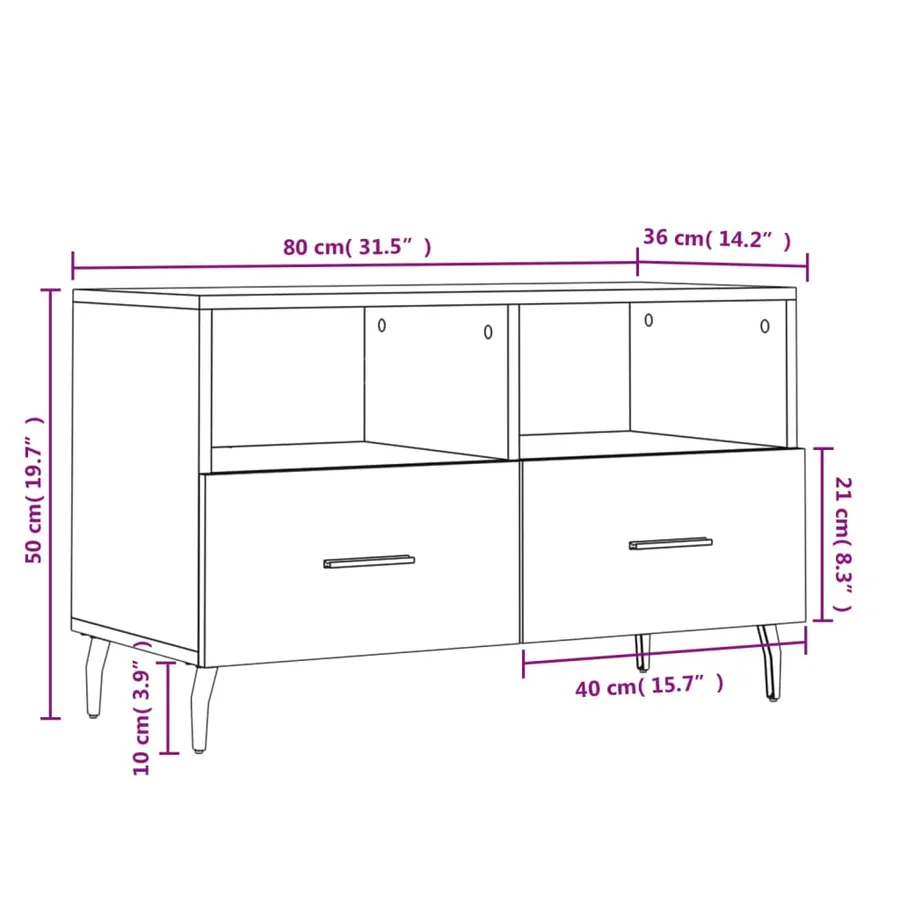 Meuble TV Blanc 80x36x50 cm Bois d'ingénierie - 12