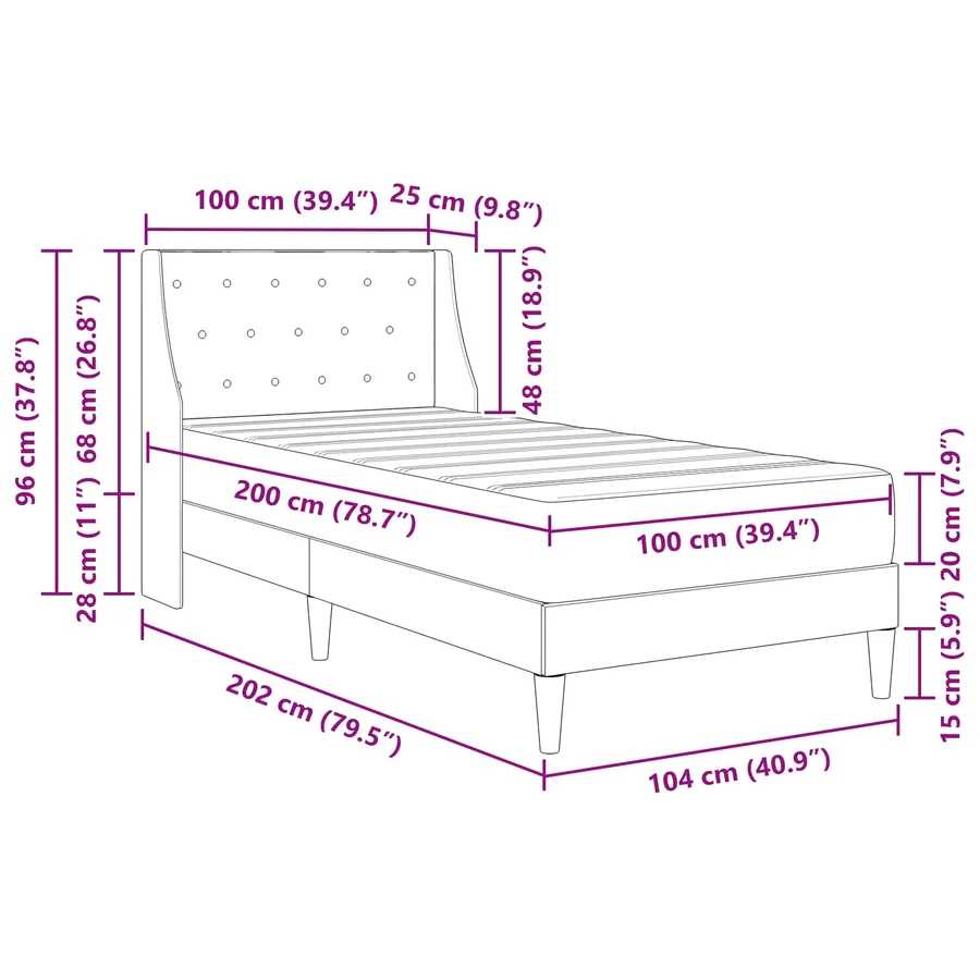 Cadre de lit avec matelas Rose 100 x 200 cm Velours - 10
