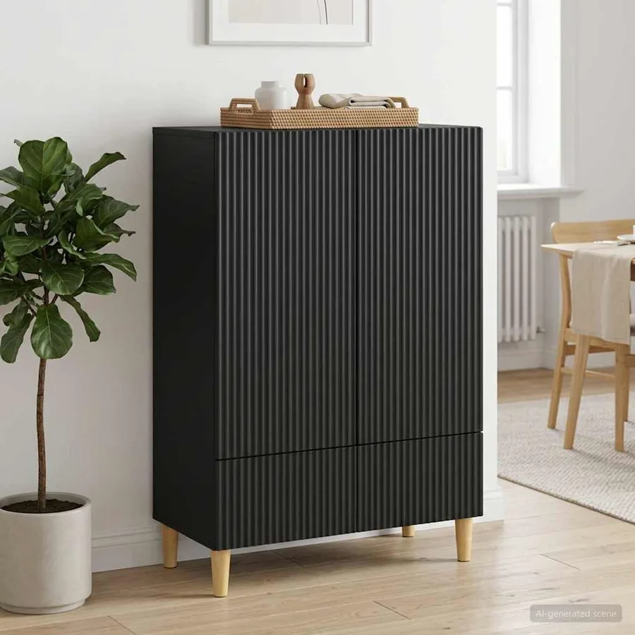 Buffet avec tiroir Noir 66 x 34,5 x 95 cm Bois d'ingénierie - 3