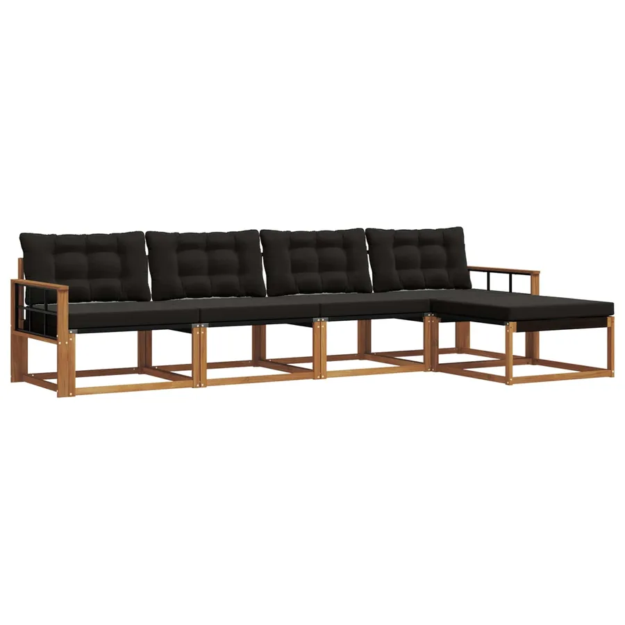 Ensemble de canapés d'extérieur 5 pcs Naturel et Noir - 2