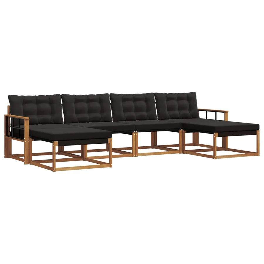Ensemble de canapés d'extérieur 6 pcs Naturel et Noir - 2