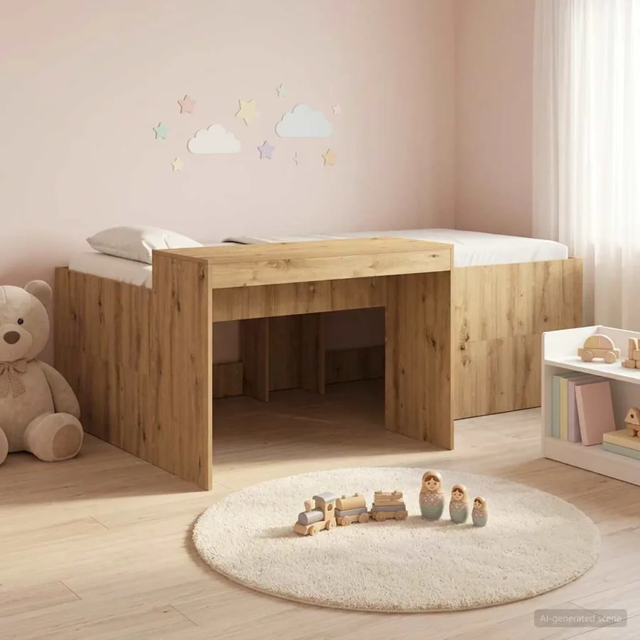 Lit haut pour enfants avec bureau Chêne artisanal 90 x 200 cm