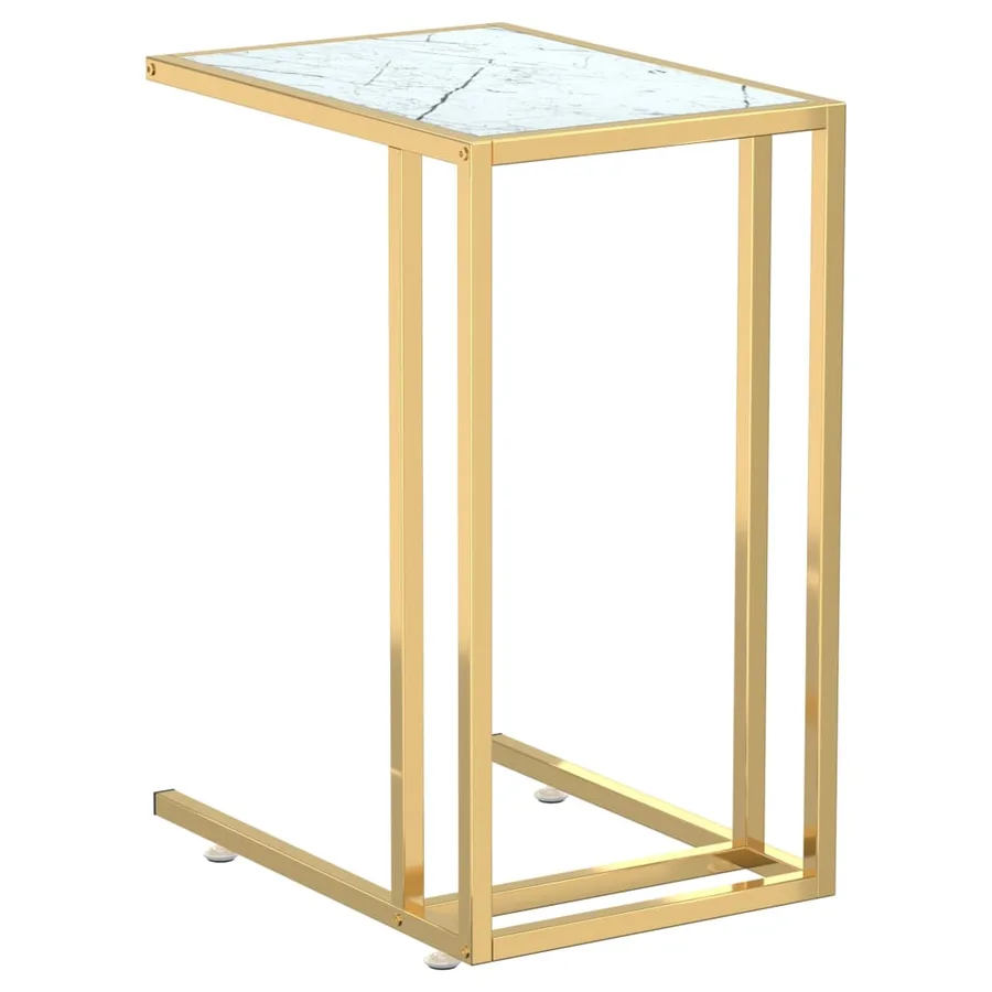 Table d'appoint ordinateur Marbre blanc 50x35x65cm Verre trempé - 2