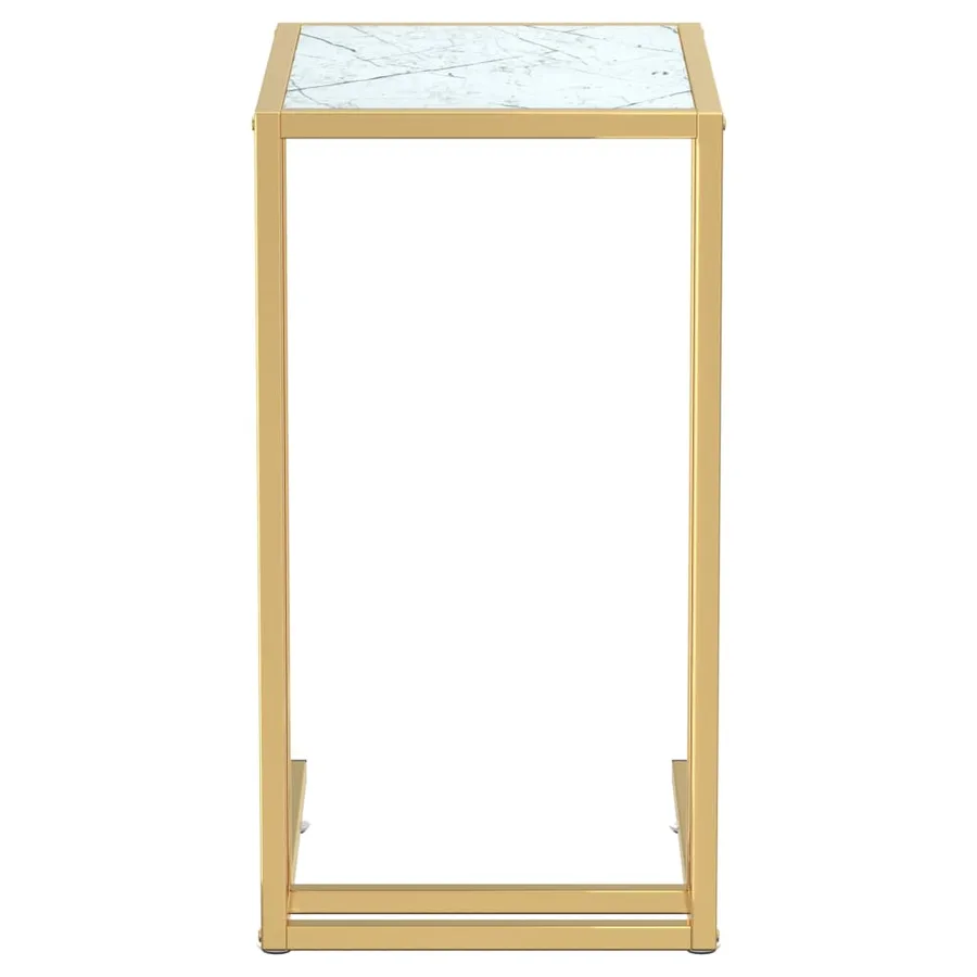 Table d'appoint ordinateur Marbre blanc 50x35x65cm Verre trempé - 3