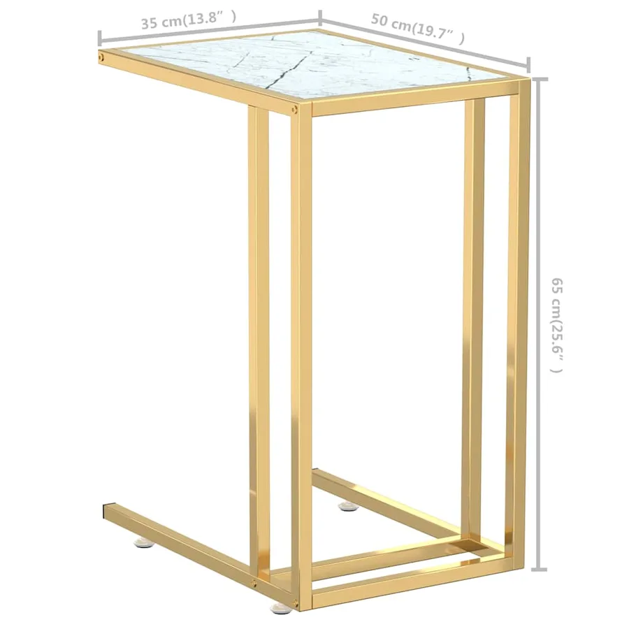 Table d'appoint ordinateur Marbre blanc 50x35x65cm Verre trempé - 7