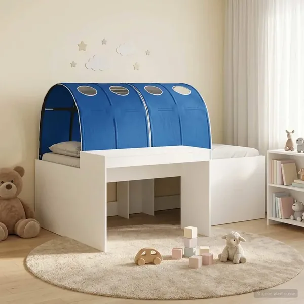 Lit avec Tunnel 3 pc Chêne Artisanal et Bleu Bois d'ingénierie