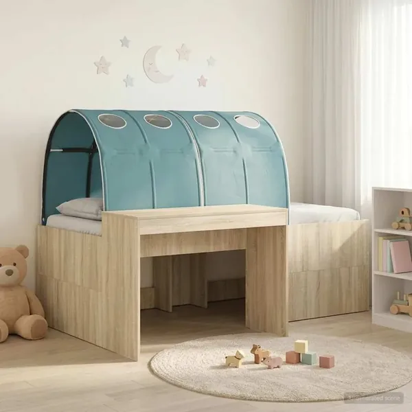 Lit avec Tunnel 3 pc Chêne Artisanal et Bleu Clair
