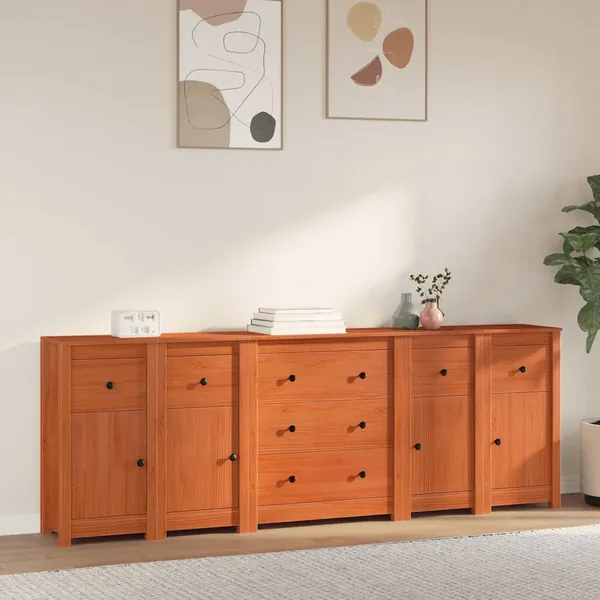 Buffet avec tiroir 5 pcs Brun Ciré Pin massif