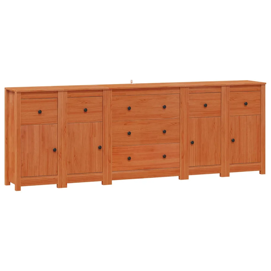Buffet avec tiroir 5 pcs Brun Ciré Pin massif - 2