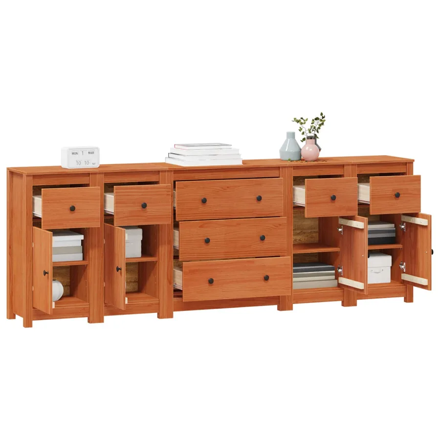 Buffet avec tiroir 5 pcs Brun Ciré Pin massif - 3