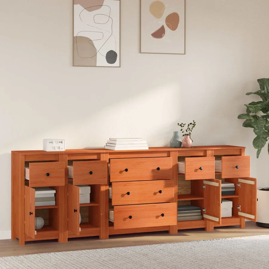 Buffet avec tiroir 5 pcs Brun Ciré Pin massif - 4