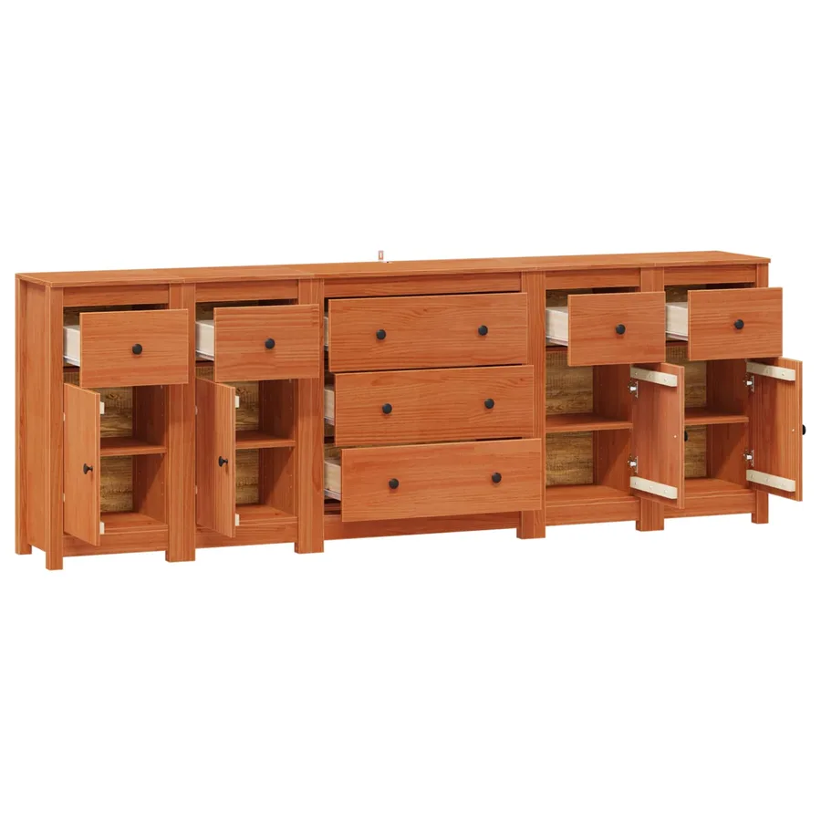 Buffet avec tiroir 5 pcs Brun Ciré Pin massif - 5