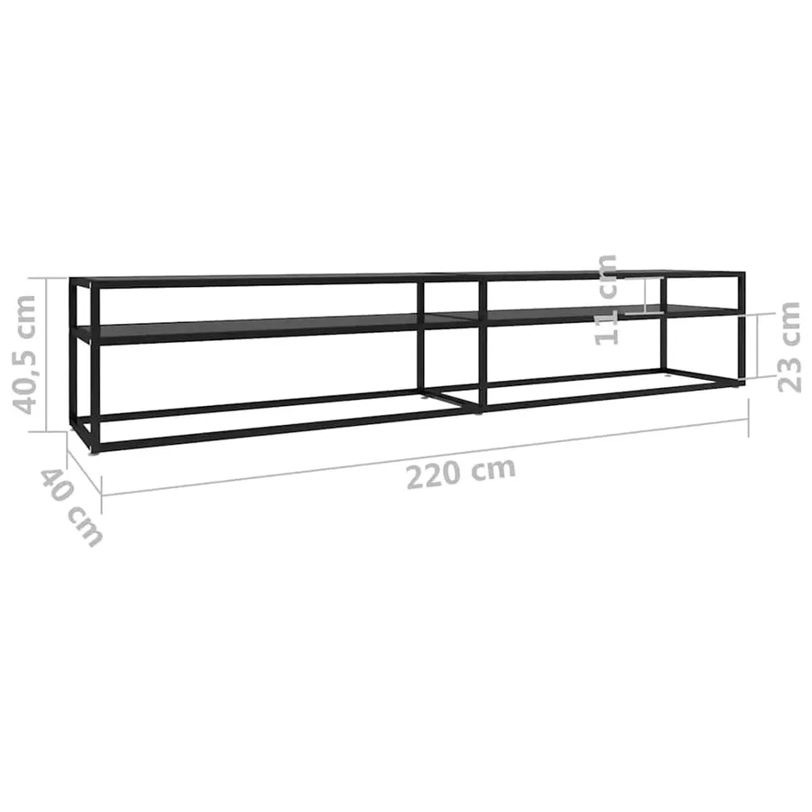 Meuble TV noir 220x40x40,5 cm verre trempé - 6