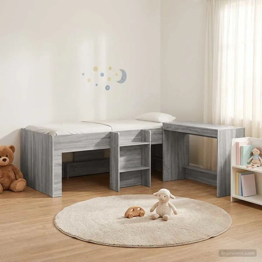 Lit haut pour enfants avec bureau 2 pc Sonoma gris