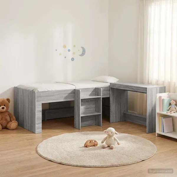 Lit haut pour enfants avec bureau 2 pc Sonoma gris