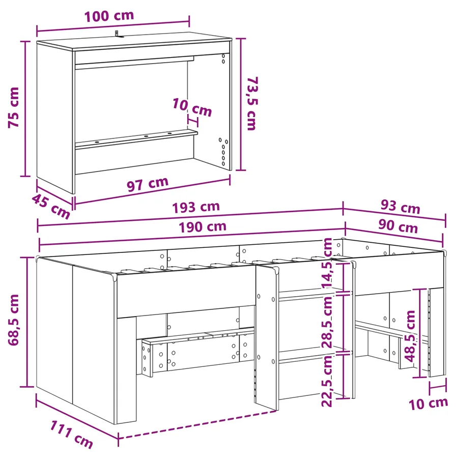 Lit haut pour enfants avec bureau 2 pc Sonoma gris - 7