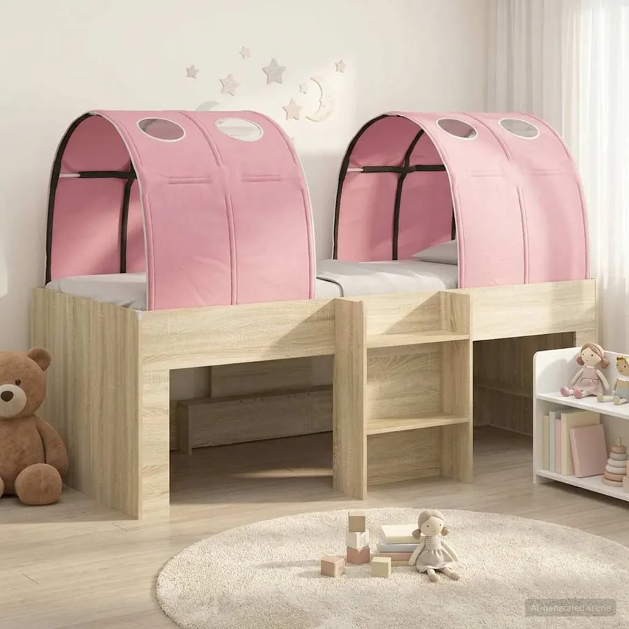 Lit avec Tunnel 3 pc Chêne Sonoma et rose Bois d'ingénierie