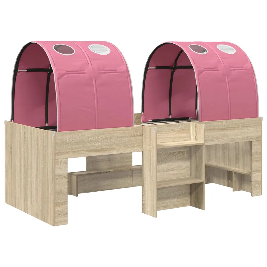 Lit avec Tunnel 3 pc Chêne Sonoma et rose Bois d'ingénierie - 3