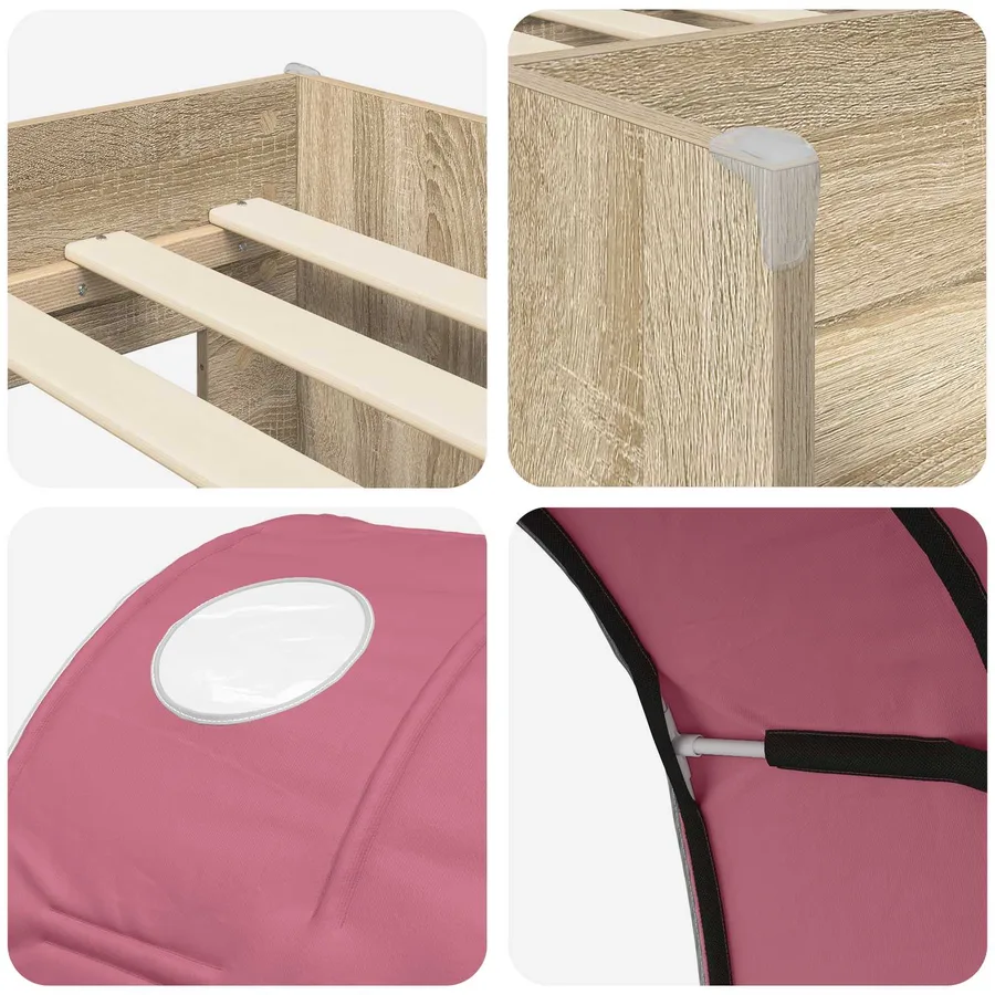 Lit avec Tunnel 3 pc Chêne Sonoma et rose Bois d'ingénierie - 9