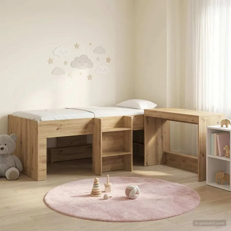 Lit haut pour enfants avec bureau 2 pc Chêne artisanal