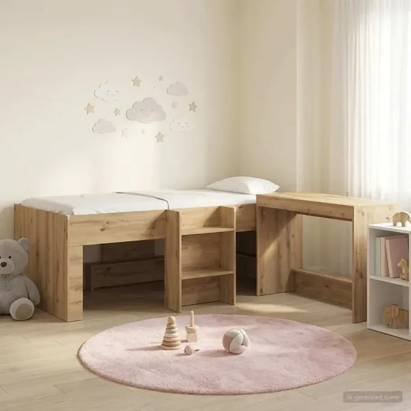 Lit haut pour enfants avec bureau 2 pc Chêne artisanal