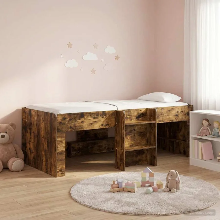 Cadre de Lit Élevé pour Enfants Chêne fumé 90 x 190 cm