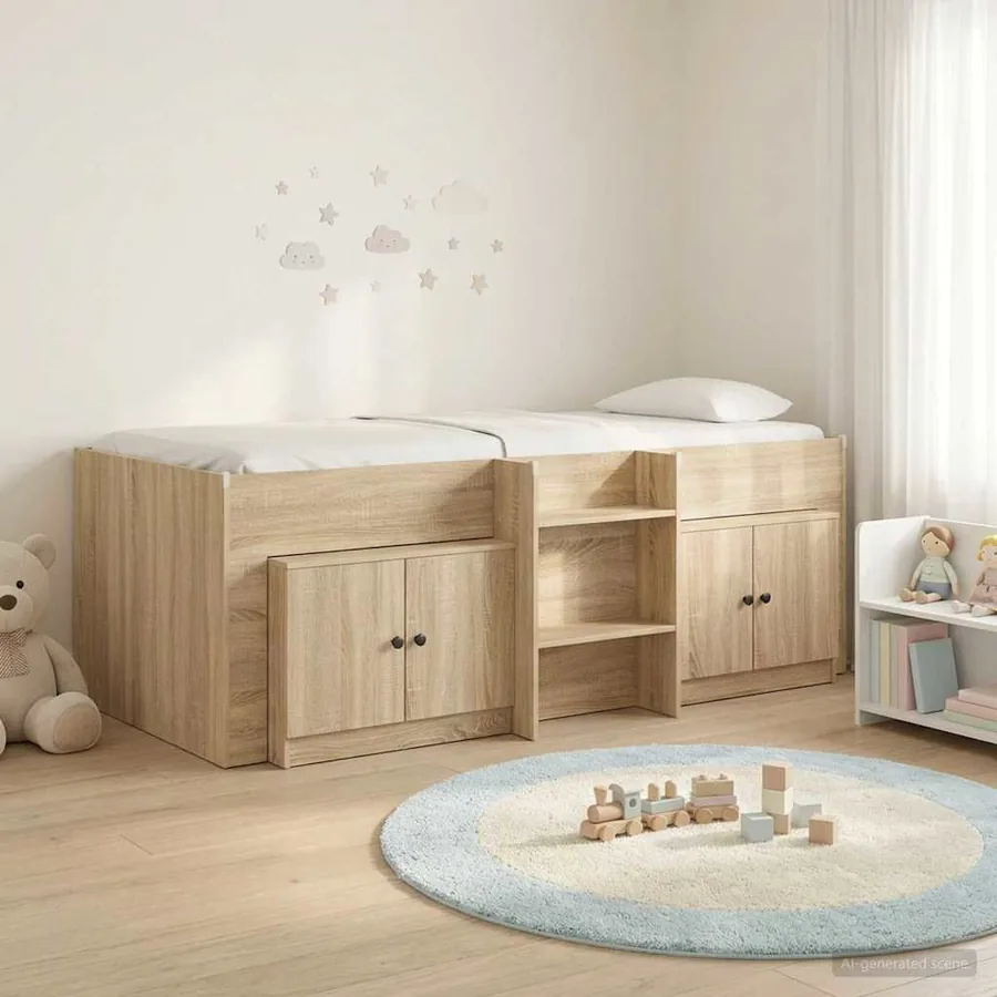 Cadre de lit en loft avec armoire avec porte 3 pc Chêne Sonoma
