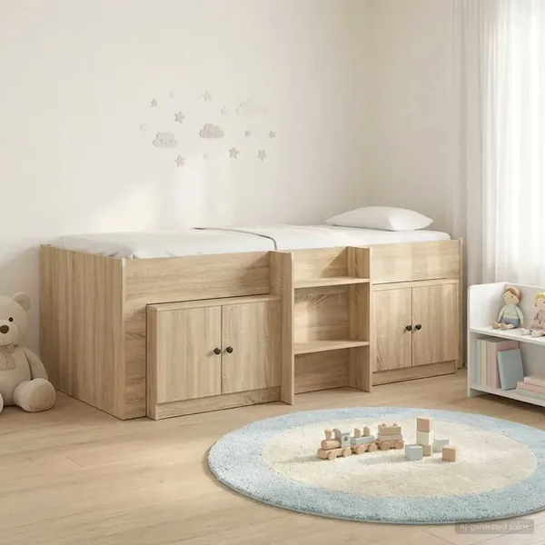 Cadre de lit en loft avec armoire avec porte 3 pc Chêne Sonoma