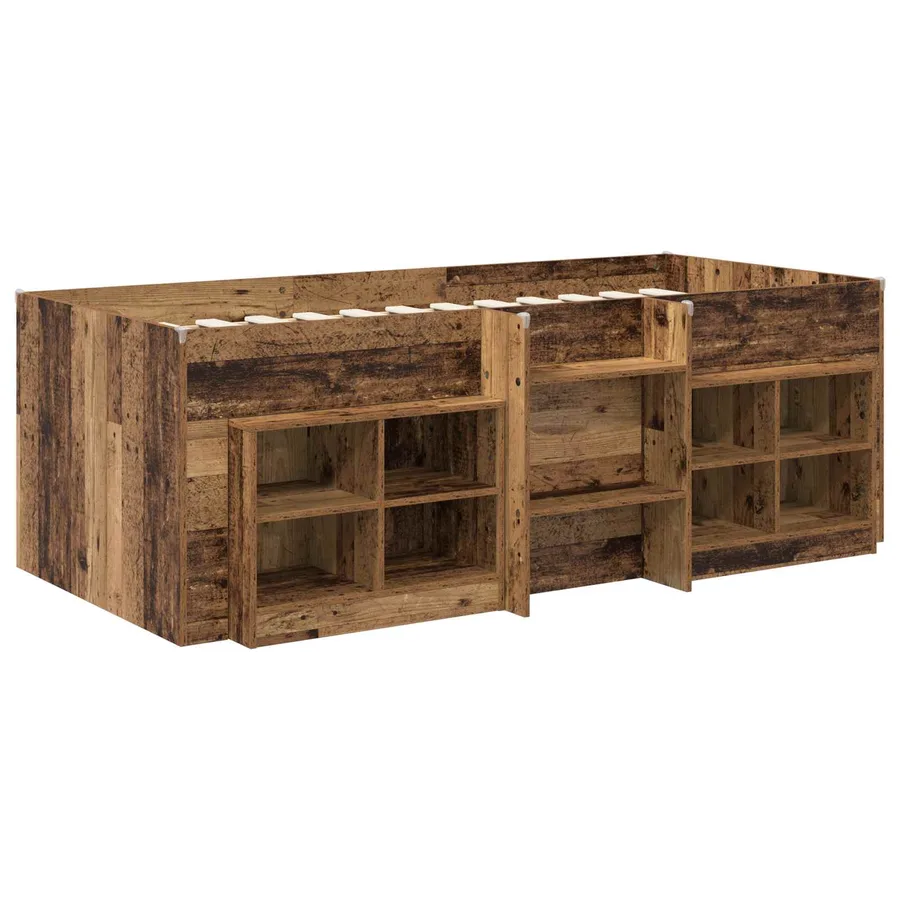 Cadre de lit en loft avec armoire avec étagère 3 pc Bois ancien - 3