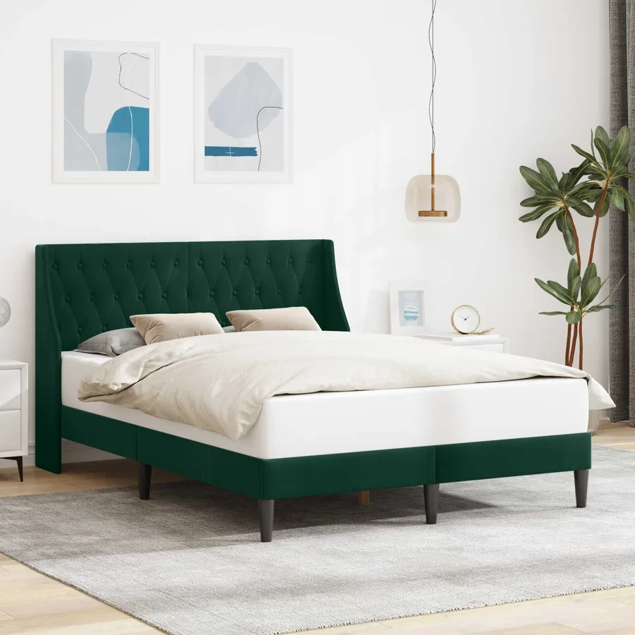 Cadre de lit avec tête de lit Vert foncé 160 x 200 cm Velours
