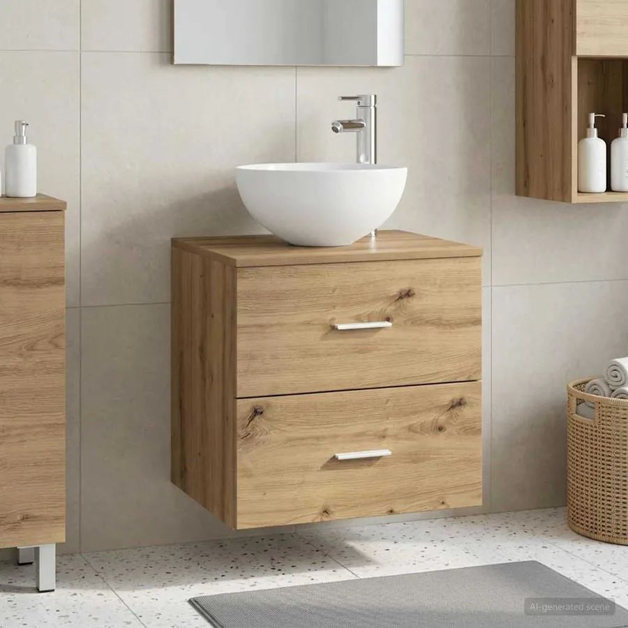 Meuble lavabo mural Chêne artisanal 49,5 x 35 x 63 cm