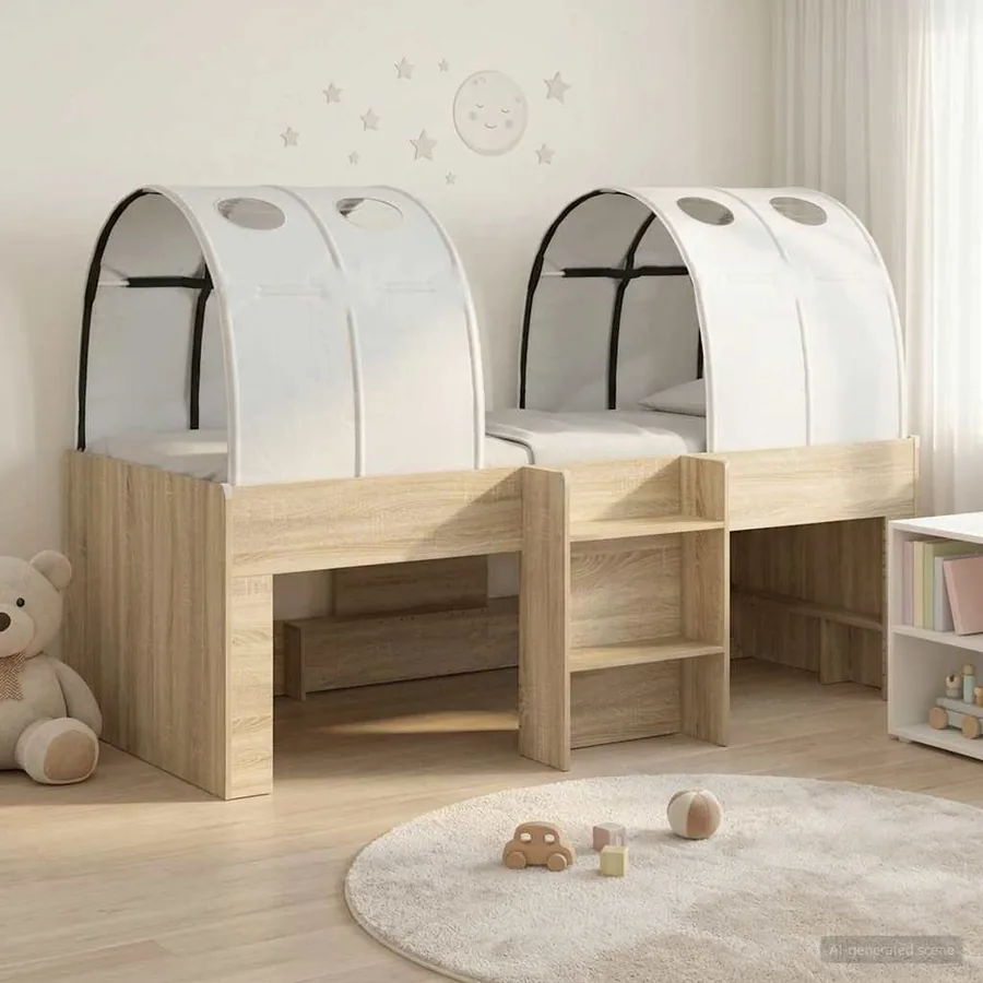 Lit Haut pour Enfants avec Tunnel 3 pc Chêne Sonoma et blanc