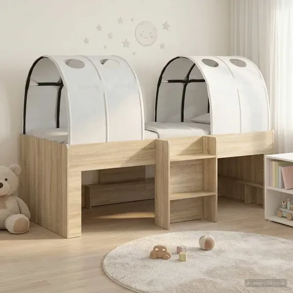 Lit Haut pour Enfants avec Tunnel 3 pc Chêne Sonoma et blanc