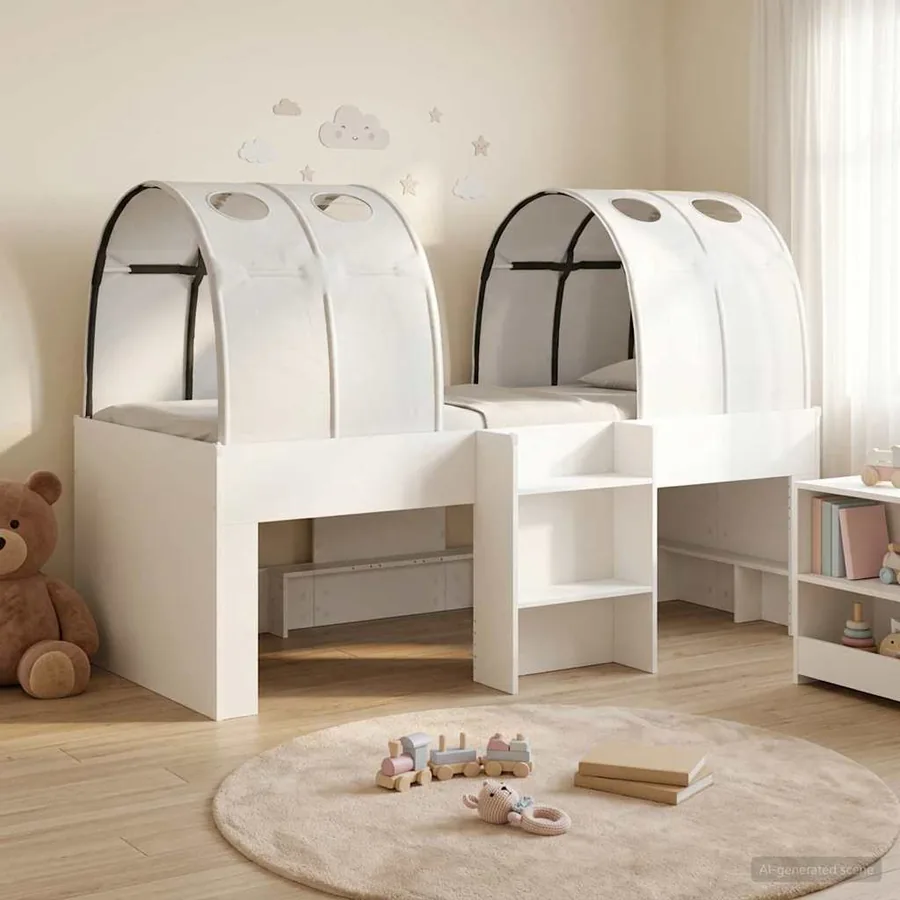 Lit Haut pour Enfants avec Tunnel 3 pc Blanc Bois d'ingénierie