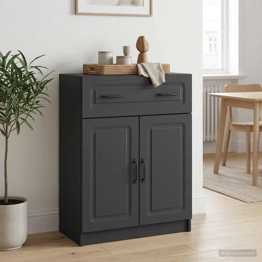 Buffet avec tiroir Noir 66 x 34,5 x 87 cm Bois d'ingénierie - 4