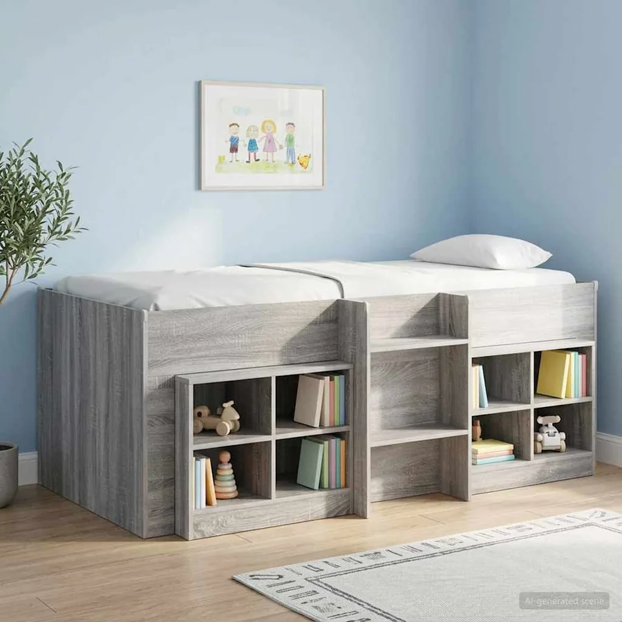 Cadre de Lit Élevé pour Enfants Sonoma gris 90 x 200 cm