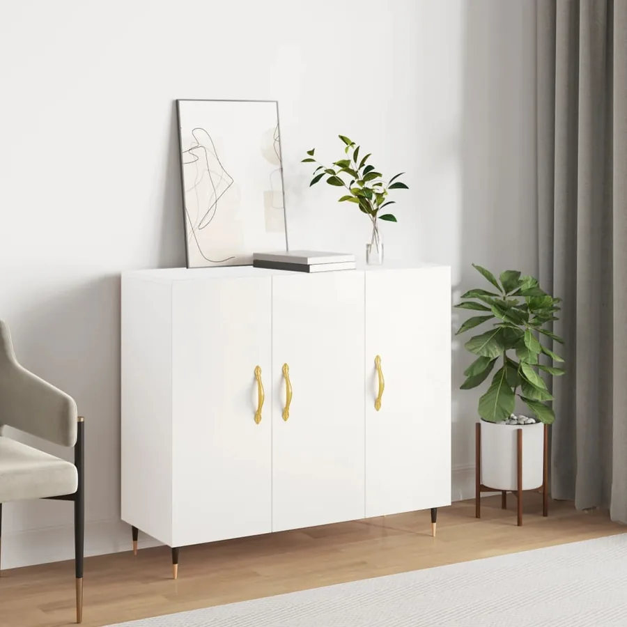 Buffet blanc 90x34x80 cm bois d'ingénierie