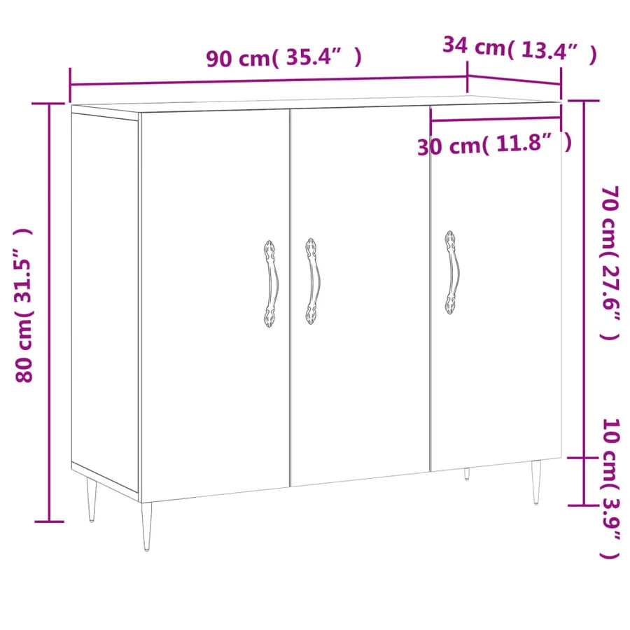 Buffet blanc 90x34x80 cm bois d'ingénierie - 13