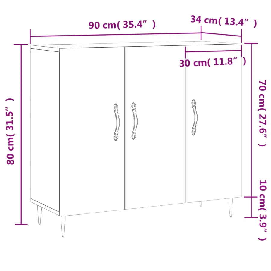 Buffet sonoma gris 90x34x80 cm bois d'ingénierie - 13
