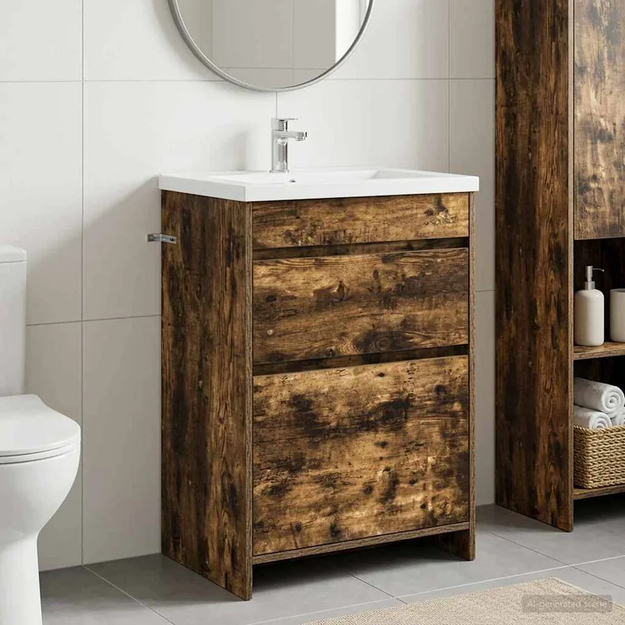 Meuble sous lavabo de salle de bain Chêne fumé