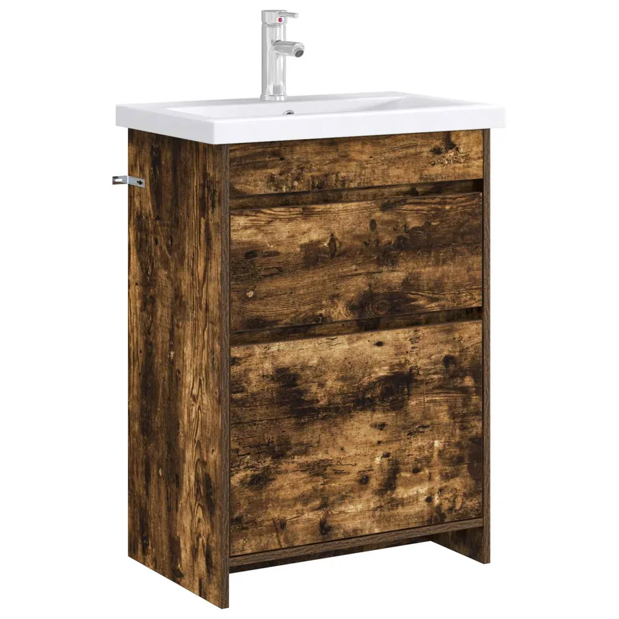 Meuble sous lavabo de salle de bain Chêne fumé - 3