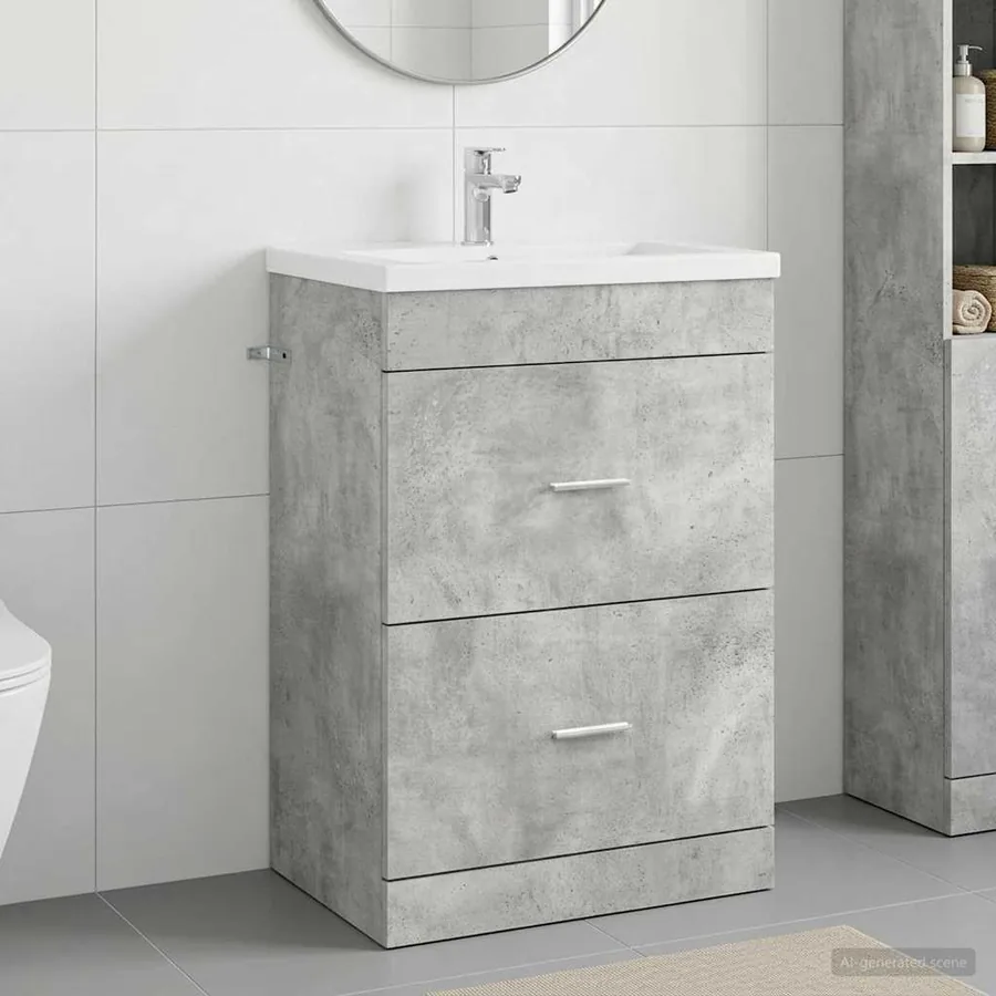 Meuble sous lavabo de salle de bain Gris béton